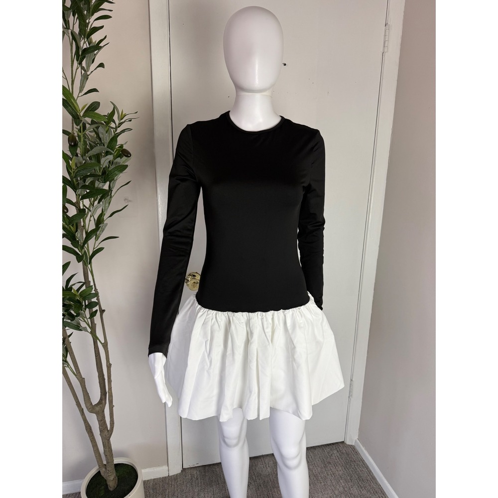 Commense‎ Black Long Sleeve Mini Dress White Skirt Party Cocktail Dress Size S - Picture 7 of 13